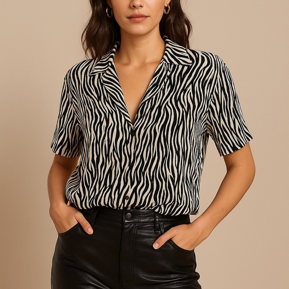 Zara Zebra Print Button Down Shirt Animal Print Blouse top - Picture 2 of 6
